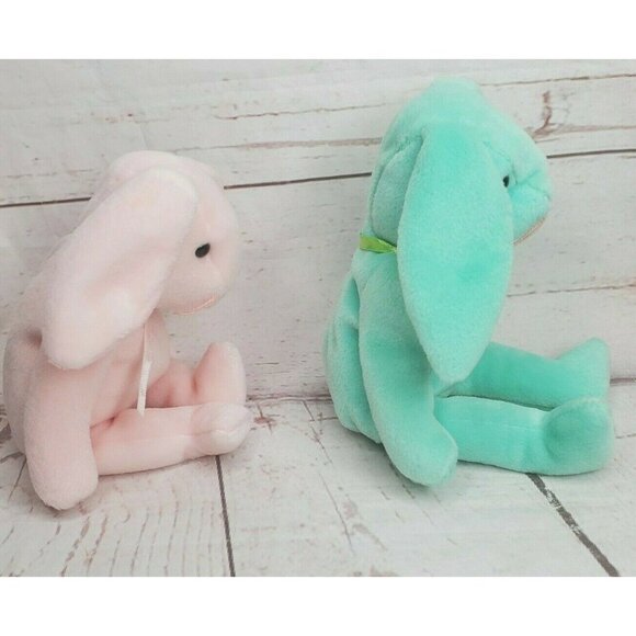 2 Vintage Ty Beanie Baby Bunny Rabbit Lot Hoppity Hippity No Tags 1996 PVC - Picture 4 of 9